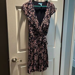 Draper James cross flowered navy dress with pink flowers